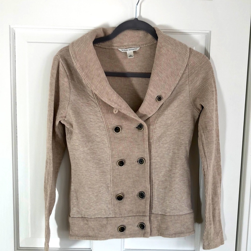 Banana Republic knit top - 100% cotton- double breasted -shawl collar